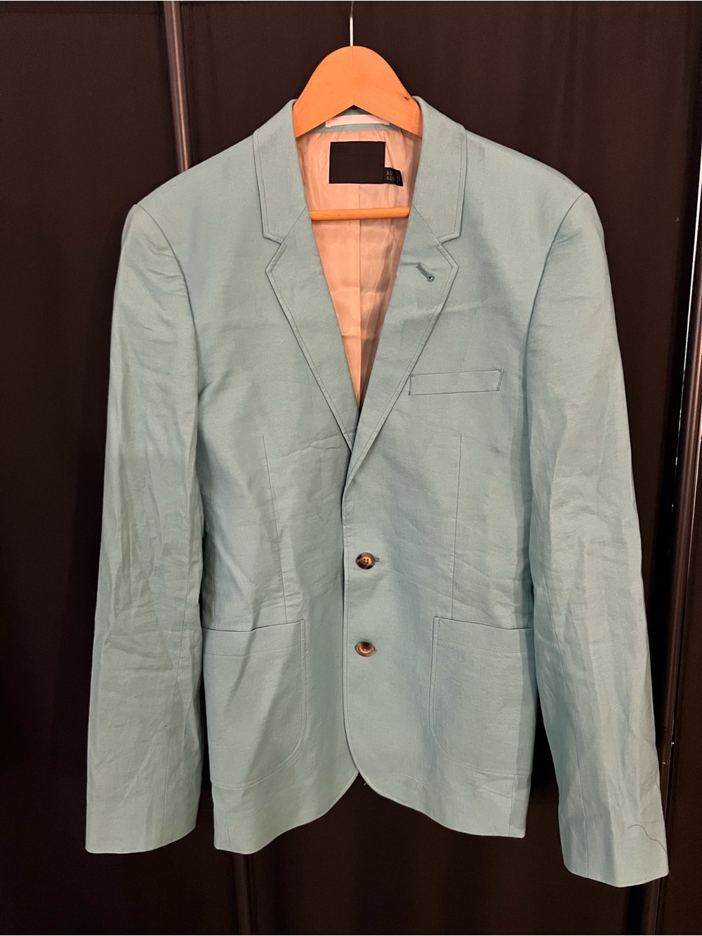ASOS Aqua Blue Two-Button Notch Lapel Linen Blazer